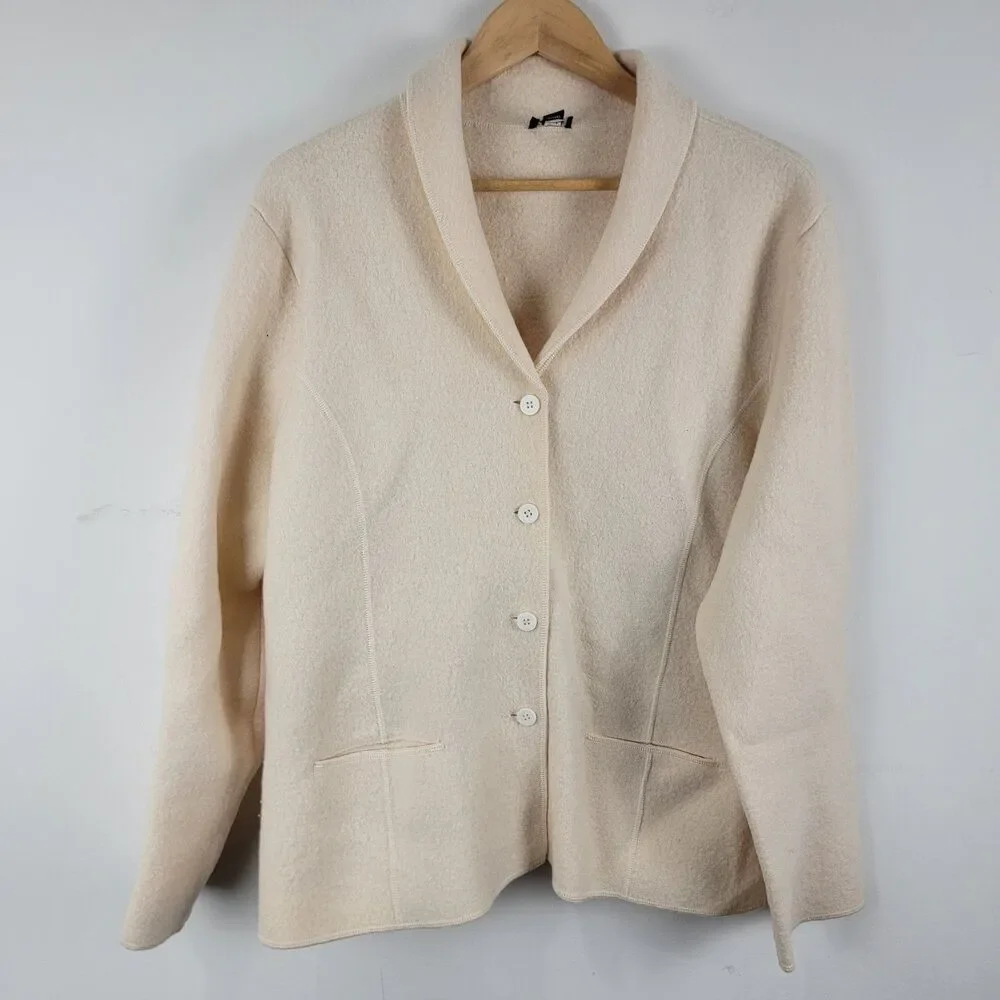 Eileen Fisher Wool Boucle Jacket Blazer – Women’s Size L | Neutral Cream Tan